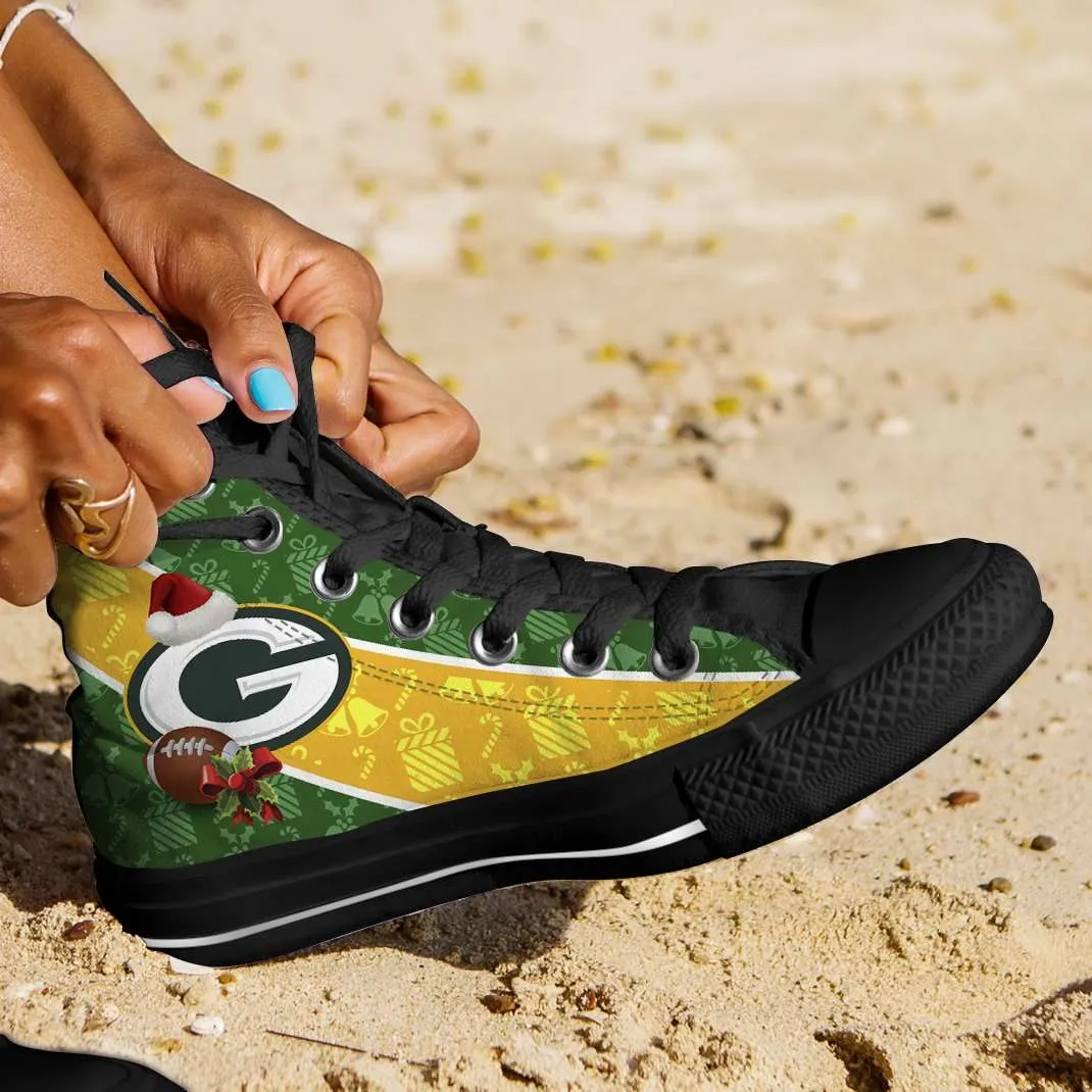 Green Bay Packers Christmas Football Pattern Canvas High Top Shoes - v2