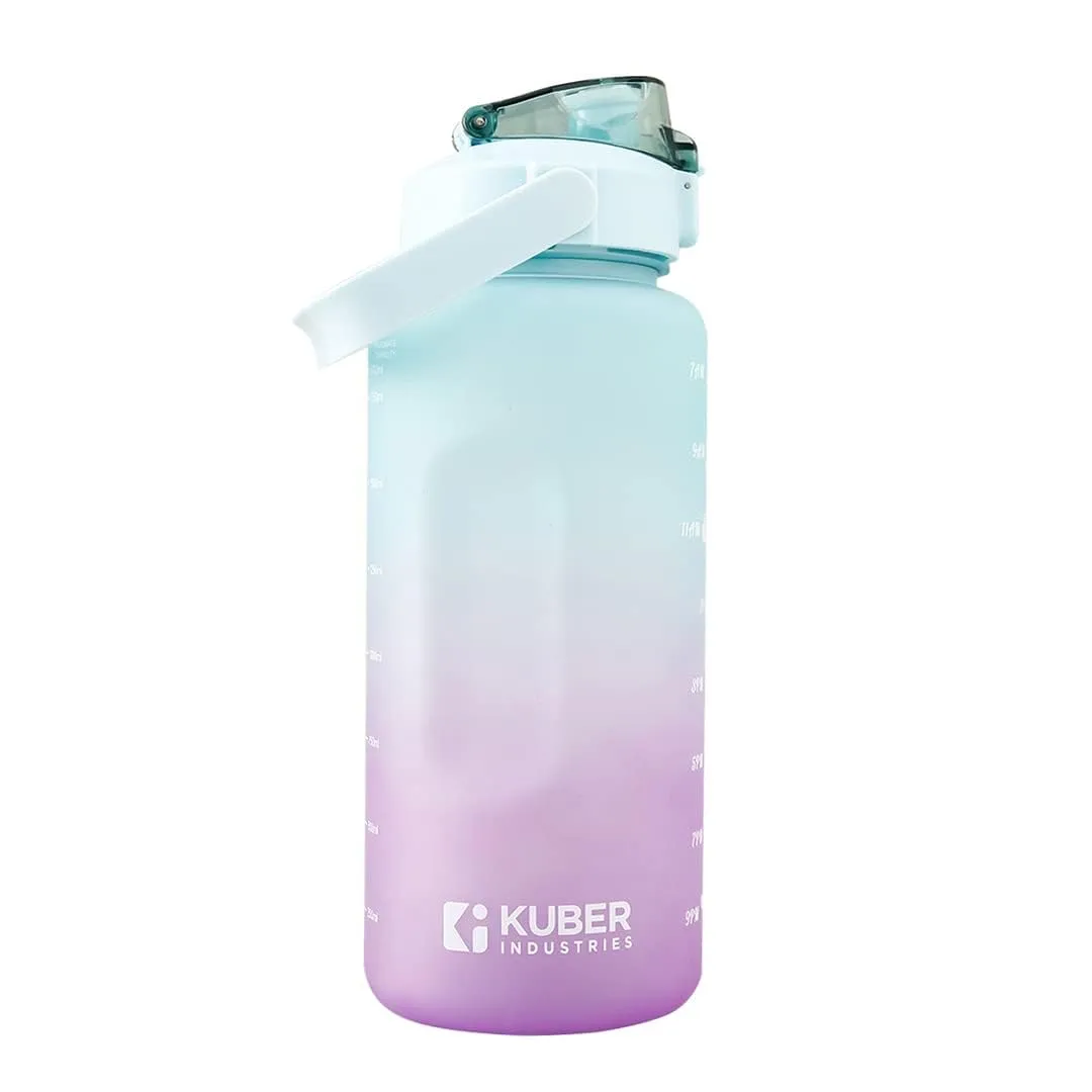 Kuber Industries Motivational 2 Litre Water Bottle with Time Marker|BPA Free,Leakproof,Non-Toxic & Durable|Sipper Water Bottle for Kids & Adults with Straw|for Gym,Home,Office & School |Purple