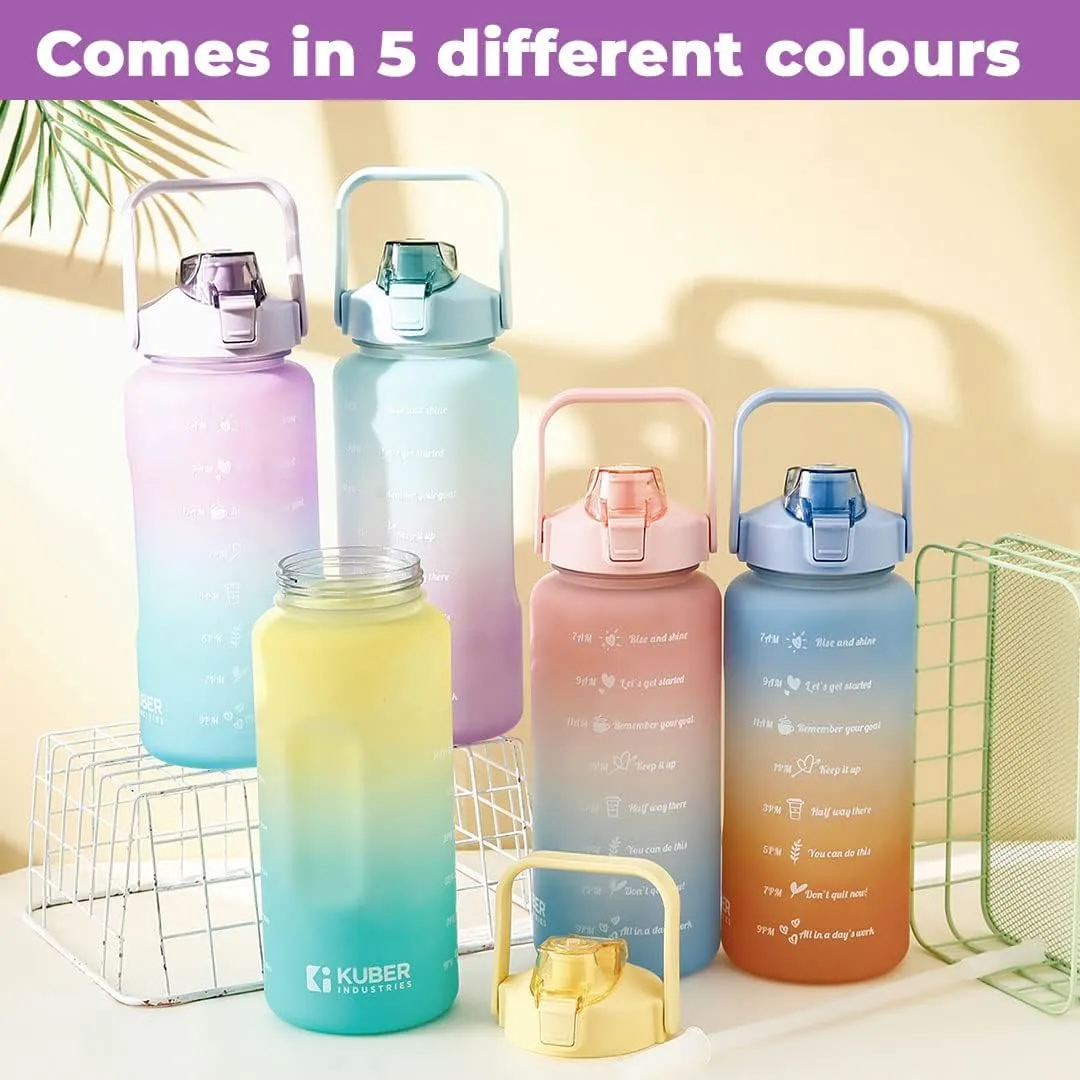Kuber Industries Motivational 2 Litre Water Bottle with Time Marker|BPA Free,Leakproof,Non-Toxic & Durable|Sipper Water Bottle for Kids & Adults with Straw|for Gym,Home,Office & School |Purple