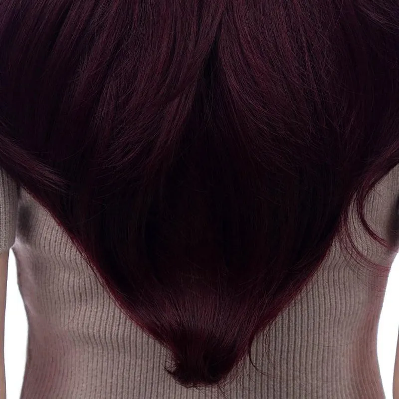 Long(25In/64Cm) Burgundy with Black Roots Curl Realistic Synthetic Wig (Pre-Styled Synthetic Fiber) | 【Bangs】【Wig Cap Included】【250°F Heat Resistant】|#32@29