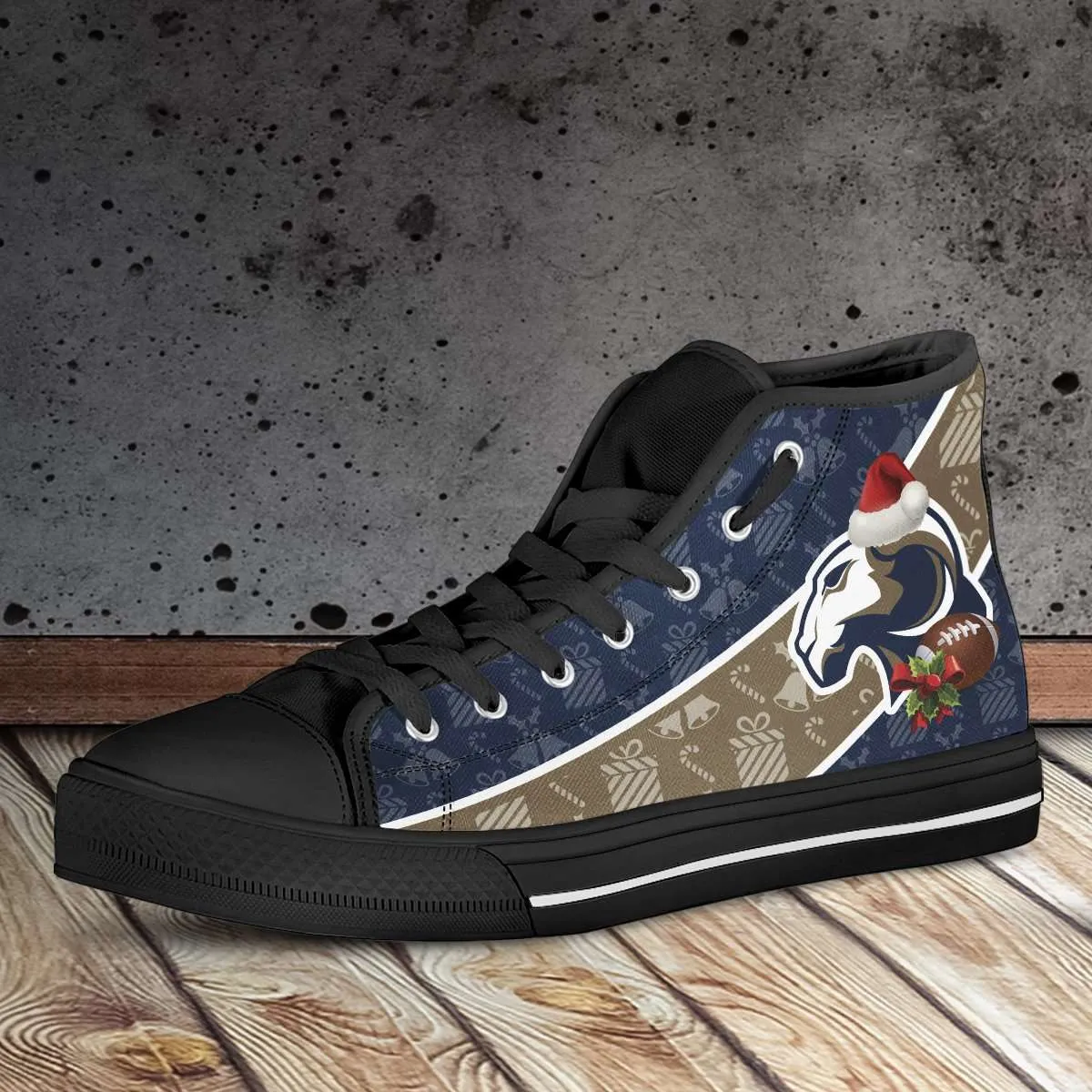 Los Angeles Rams Christmas Football Pattern Canvas High Top Shoes