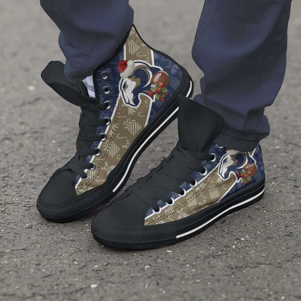 Los Angeles Rams Christmas Football Pattern Canvas High Top Shoes