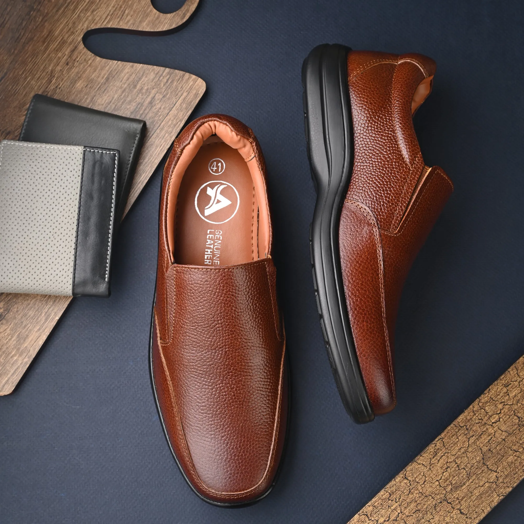 Manly Full Grain Leather Slip Ons