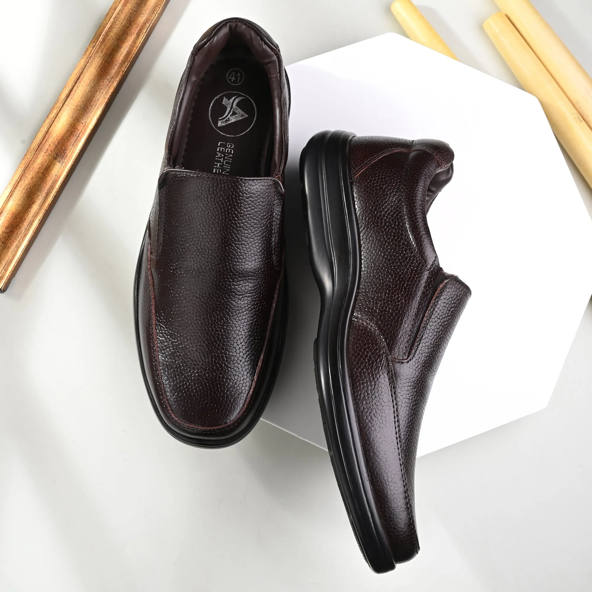 Manly Full Grain Leather Slip Ons