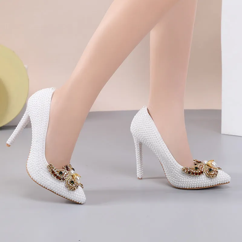 New Arrival Pearl Pointed Toe Women's Stiletto Heels Shoes