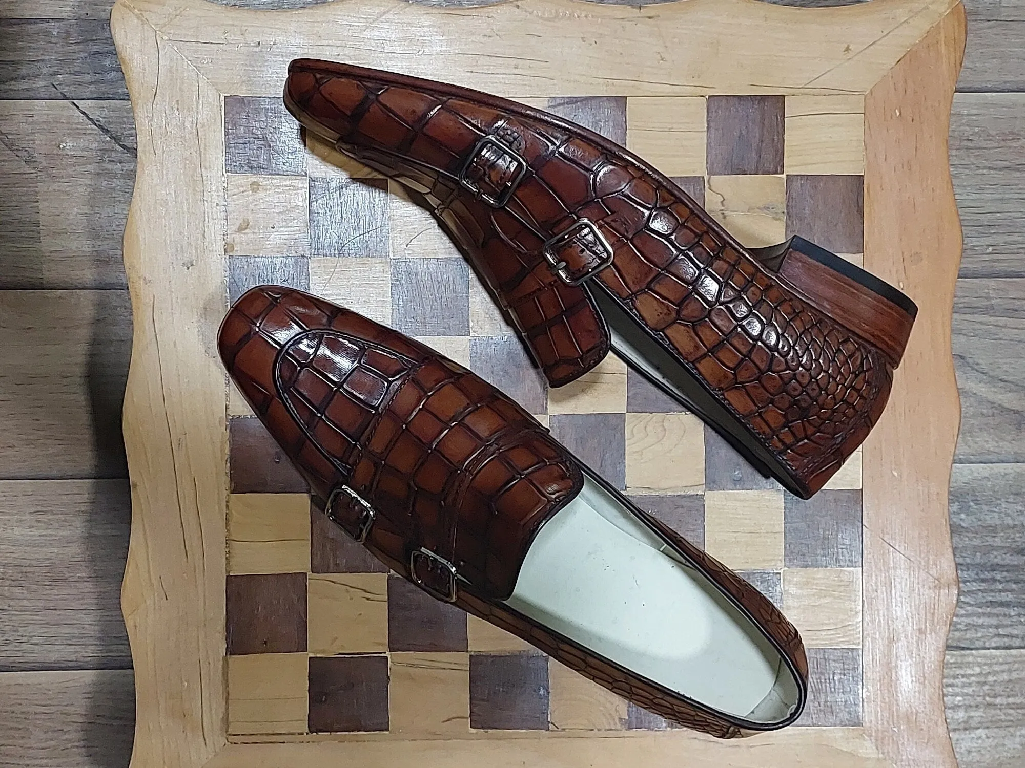 New Men's Handmade Formal Shoes Brown  Leather Double Monk Stylish Buckle Strap Dress & Formal Wear Shoes