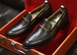 New Men's Handmade Formal Shoes Brown Shaded Leather Loafer Stylish Slip On Moccasin Shoes