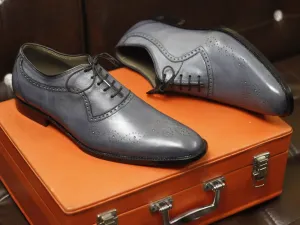 New Men's Handmade Formal Shoes Grey Leather Lace Up Stylish Brogue Toe Dress & Formal Wear Shoes