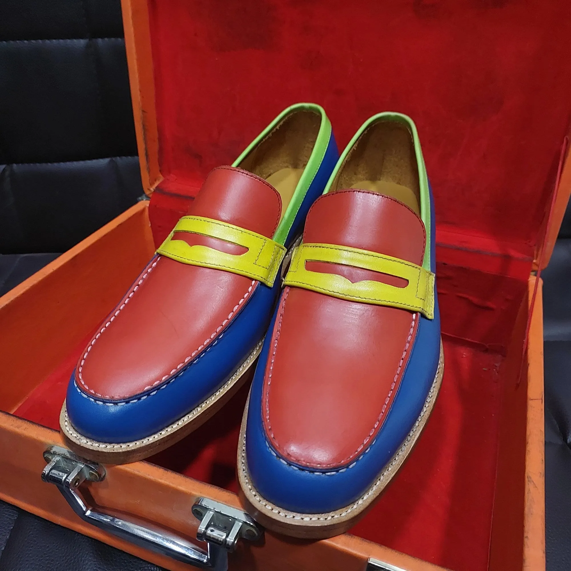 New Men's Handmade Formal Shoes Multi color  Leather Slip On Stylish Loafer Moccasin Shoes