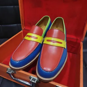 New Men's Handmade Formal Shoes Multi color  Leather Slip On Stylish Loafer Moccasin Shoes