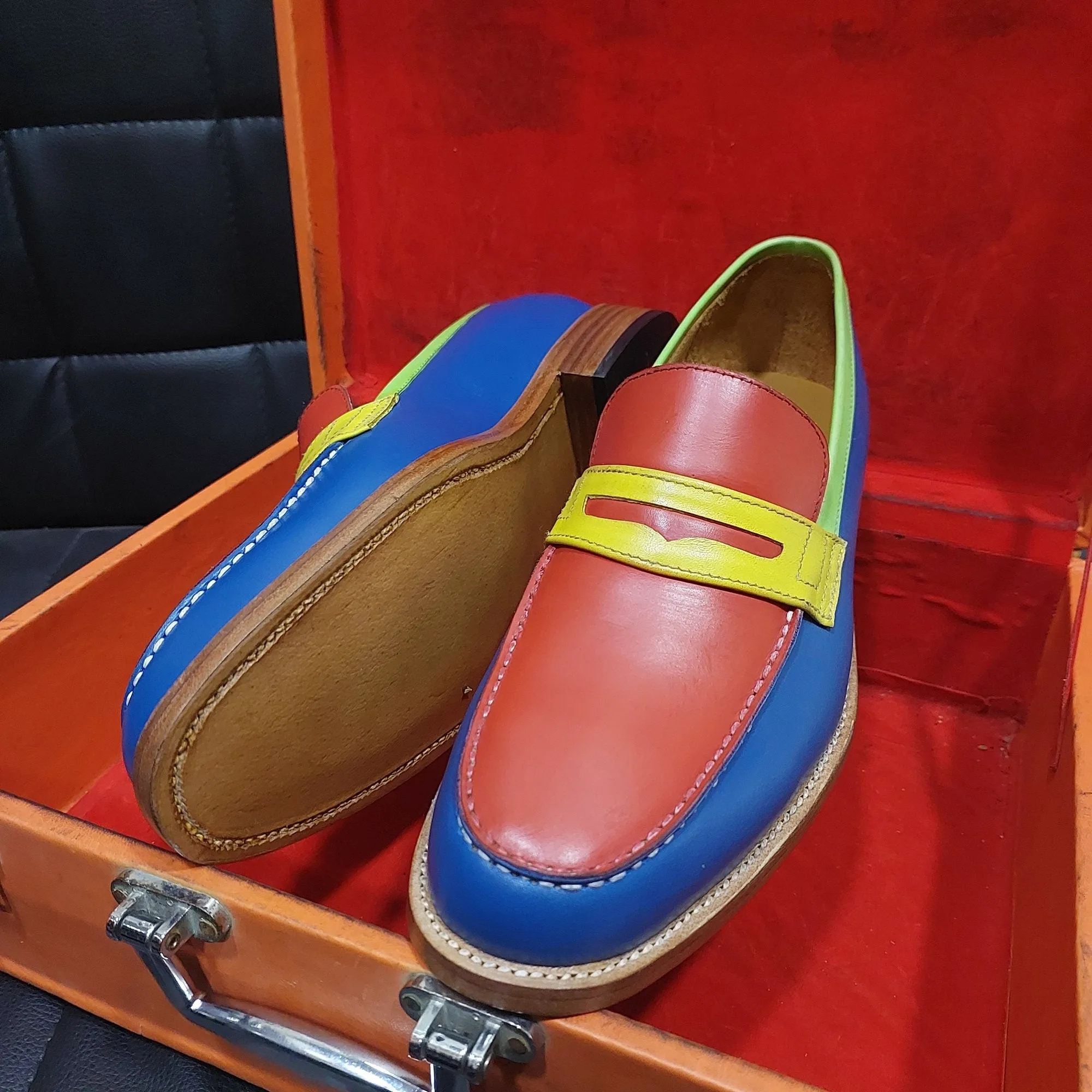 New Men's Handmade Formal Shoes Multi color  Leather Slip On Stylish Loafer Moccasin Shoes