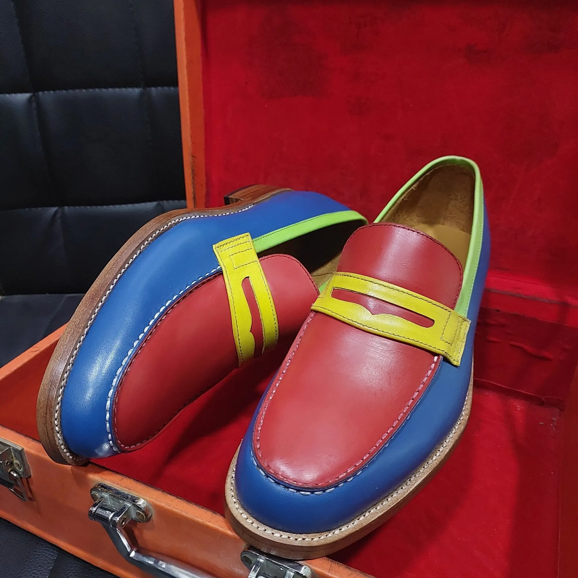 New Men's Handmade Formal Shoes Multi color  Leather Slip On Stylish Loafer Moccasin Shoes
