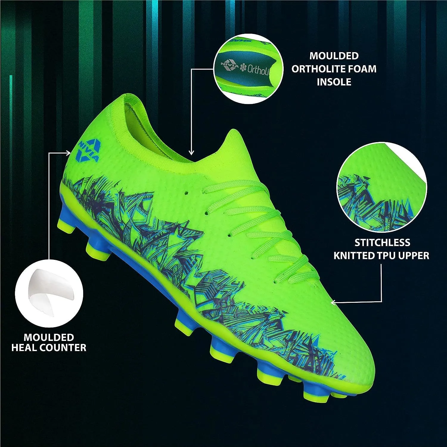 NIVIA SHASTRA FOOTBALL STUD (F.GREEN/LT.BLUE)