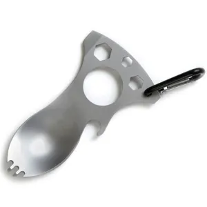 Outdoor Multifunctional Camping Spoon Stainless Steel Tableware Portable Picnic Tableware Fork And Spoon(Light Grey)