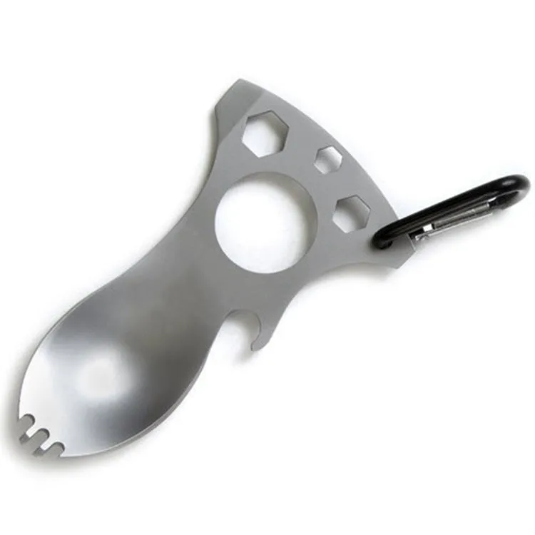 Outdoor Multifunctional Camping Spoon Stainless Steel Tableware Portable Picnic Tableware Fork And Spoon(Light Grey)