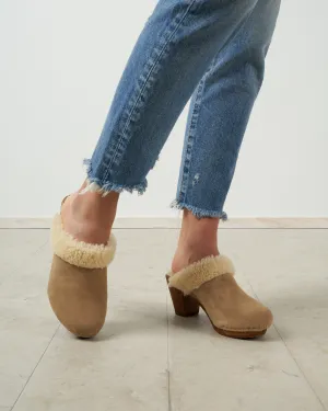 shearling high clog - beige suede