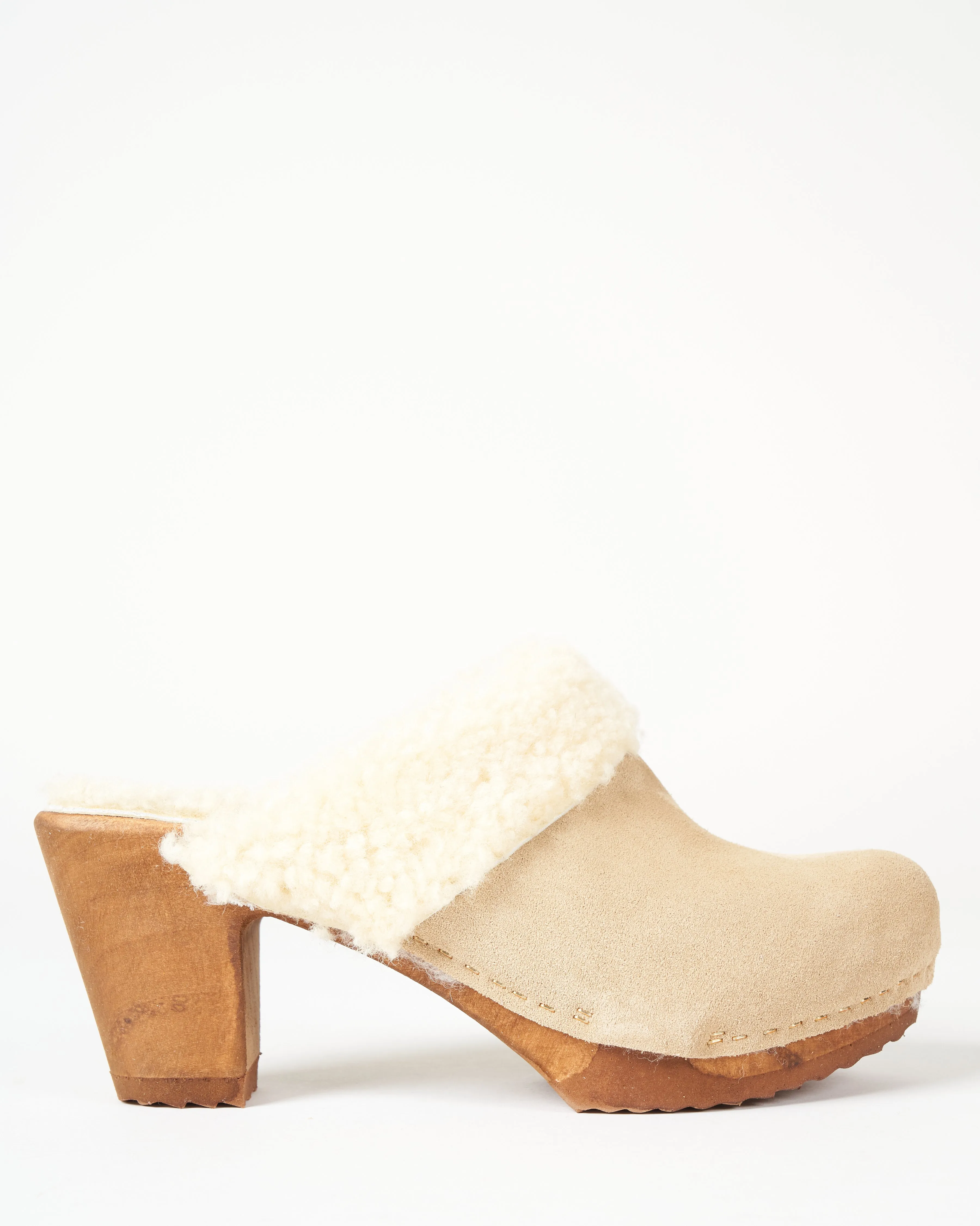 shearling high clog - beige suede