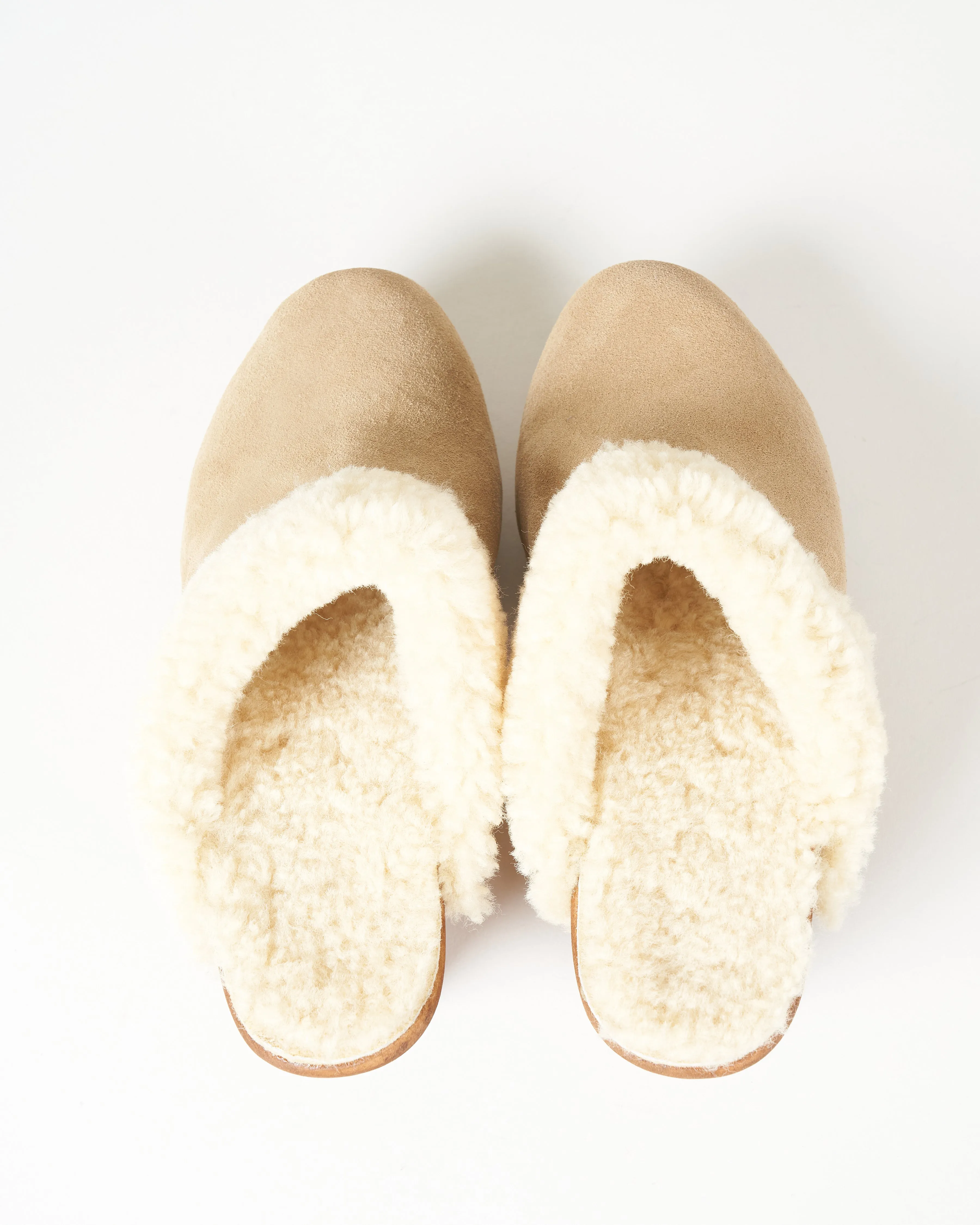 shearling high clog - beige suede