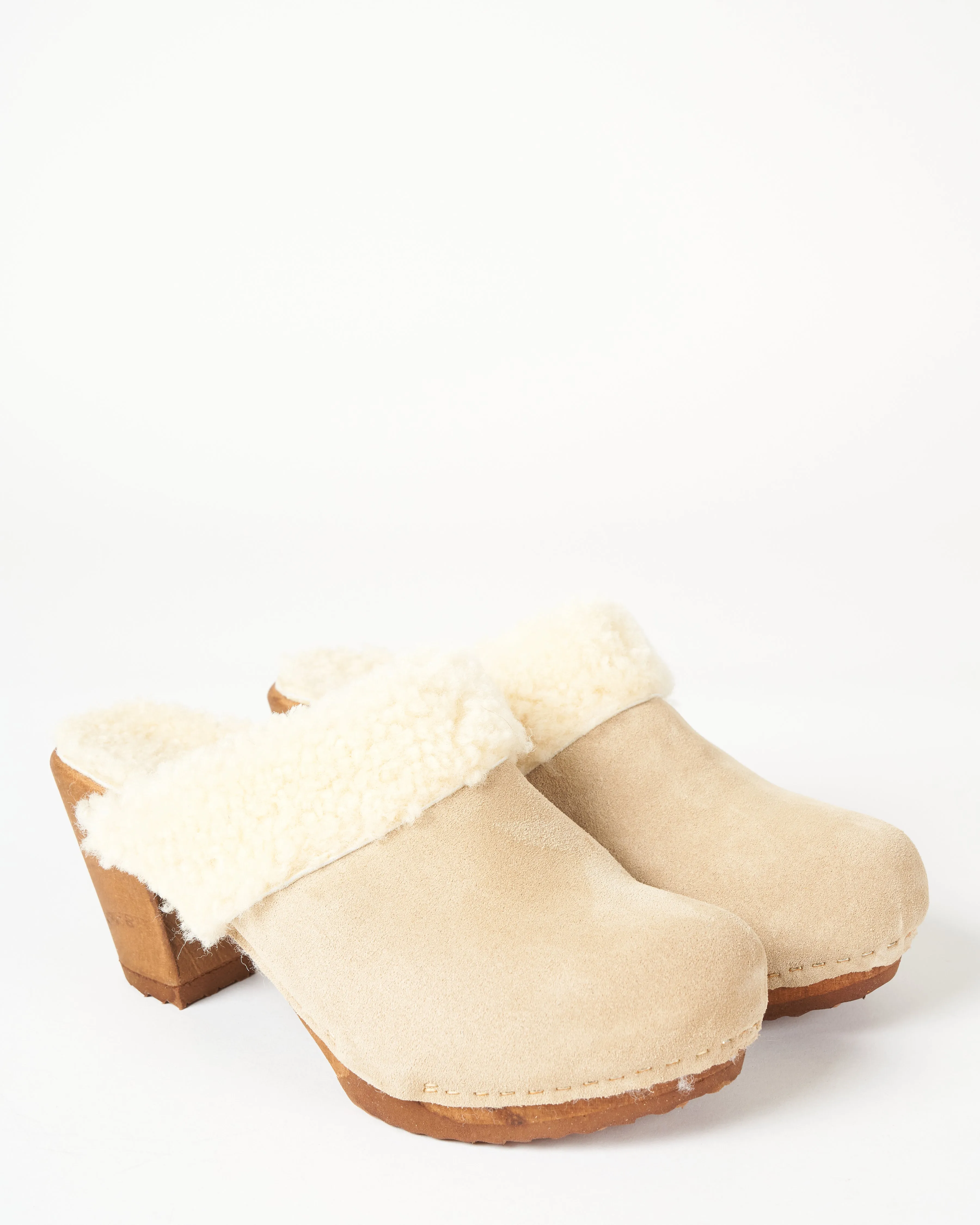 shearling high clog - beige suede