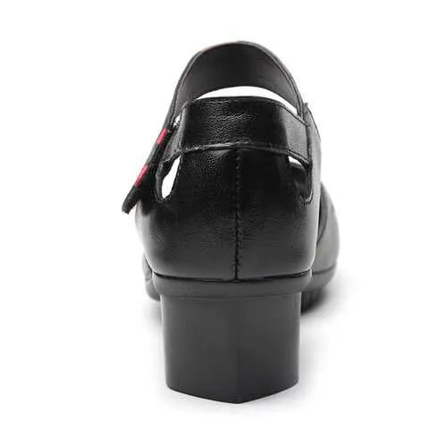 SOCOFY Retro Leather Hollow Out Sandals