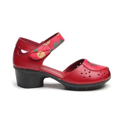 SOCOFY Retro Leather Hollow Out Sandals