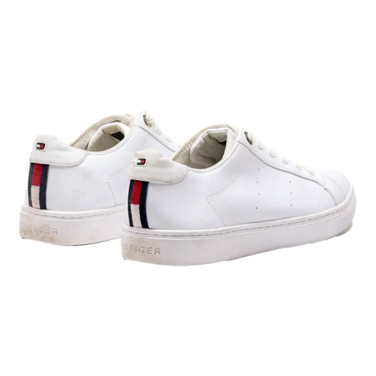 TOMMY HILFIGER Low Top Trainers White Leather Womens UK 6