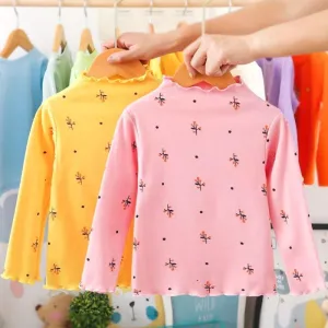 Turtleneck Girls T-shirts Long Sleeve Shirts for Kids 1-6 Years Baby Outerwear