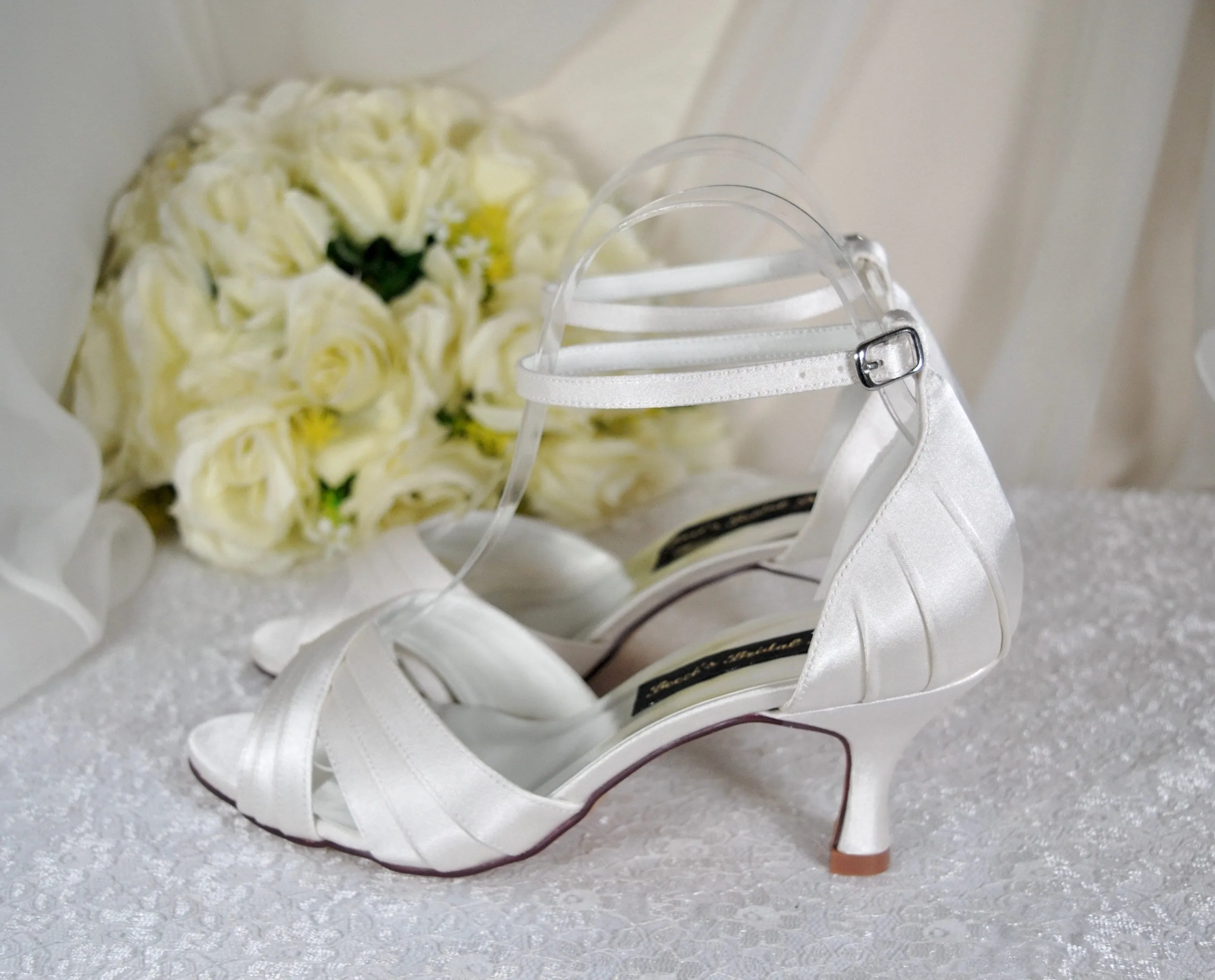 White Satin Low Heel Wedding Sandals UK6/US8.5