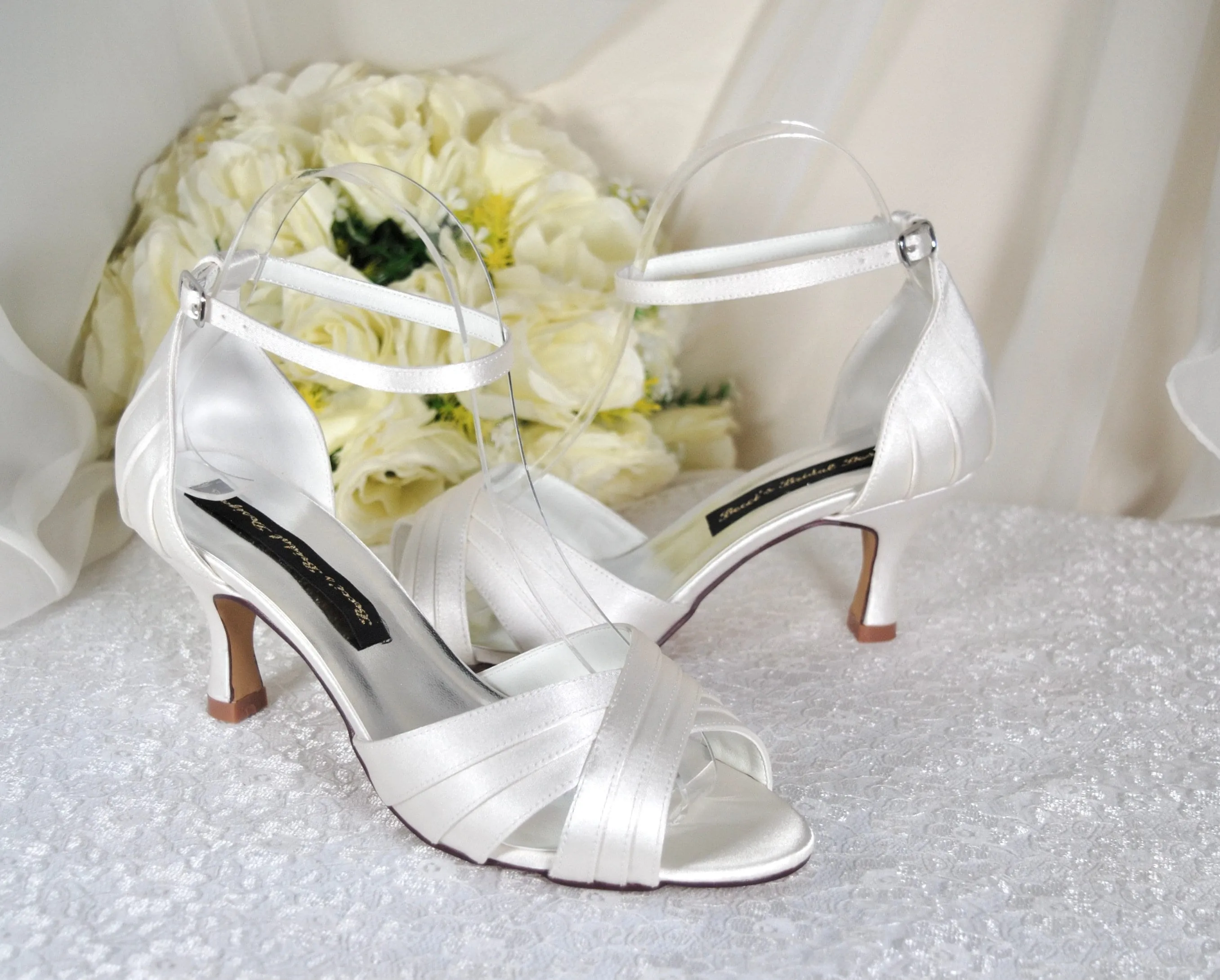 White Satin Low Heel Wedding Sandals UK6/US8.5