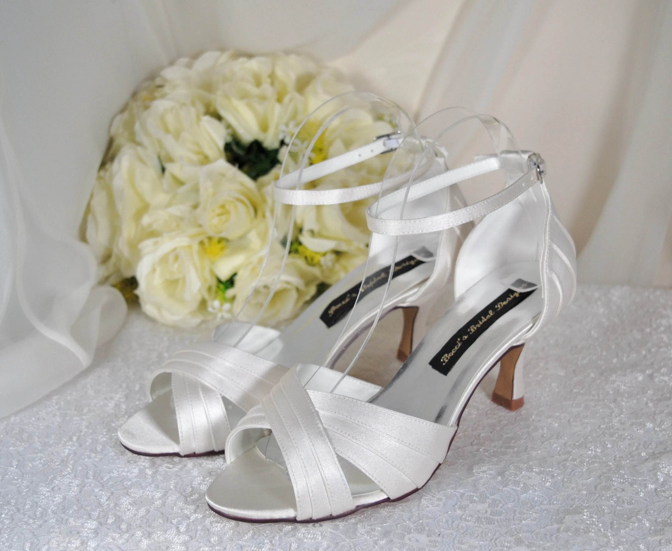 White Satin Low Heel Wedding Sandals UK6/US8.5