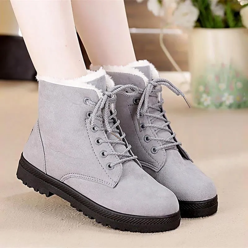 Winter Plush Lace Up Ankle Boots