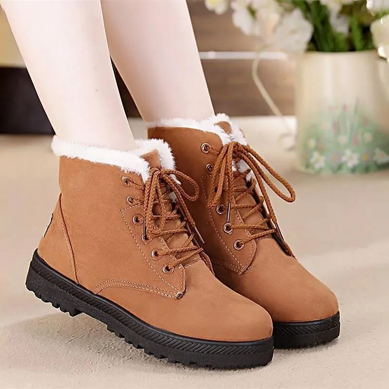 Winter Plush Lace Up Ankle Boots