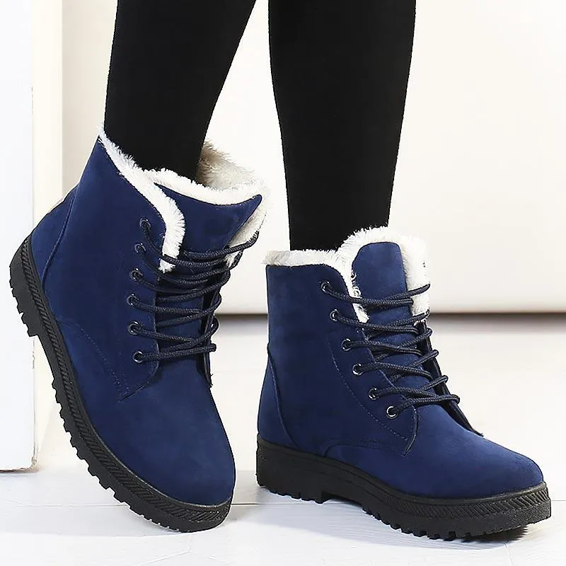 Winter Plush Lace Up Ankle Boots