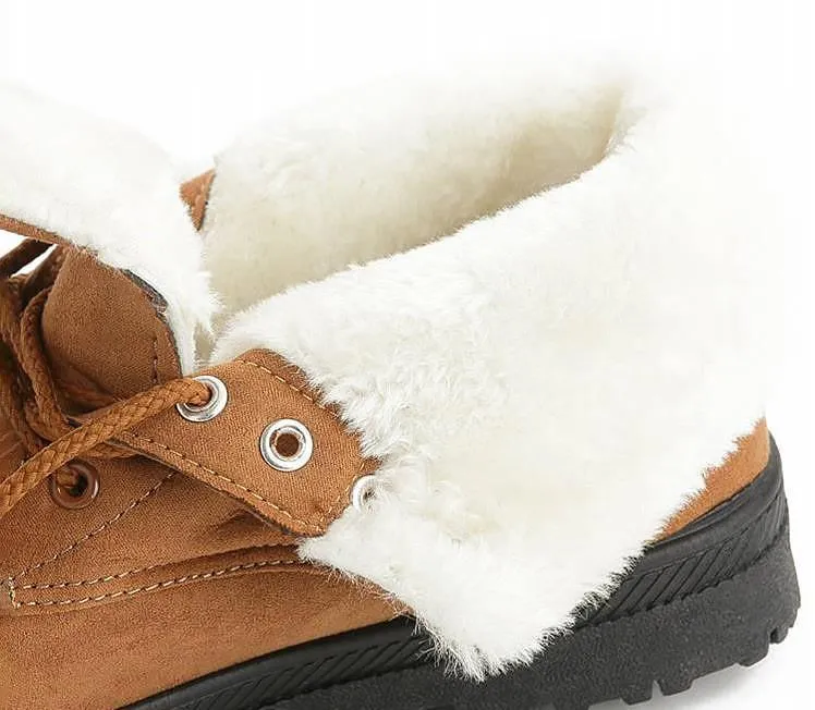 Winter Plush Lace Up Ankle Boots